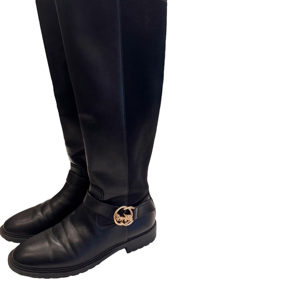 Coach Shoes - Coach Farrah Women Knee High Medallion Riding Boots Black Leather